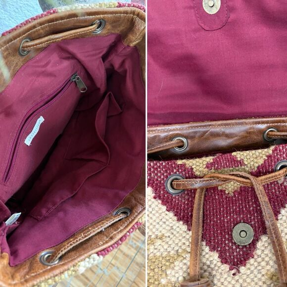 Lovestitch Wine Carpet Backpack Ikat Jute Leather Tassel Boho Festival Bag main image 12